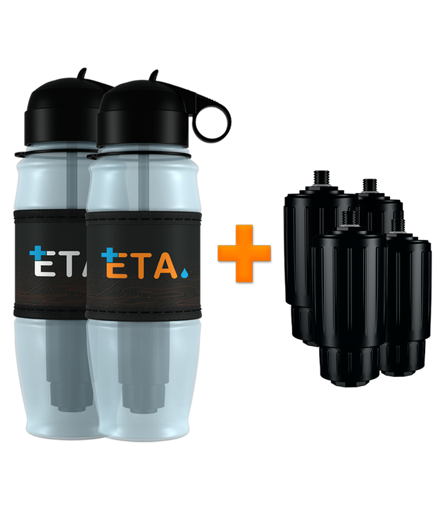 Advanced Family Bundle - 2 ETA Alkaline Water Filter Bottles + 4 Advanced Filters