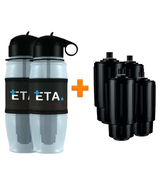 Advanced Family Bundle - 2 ETA Alkaline Water Filter Bottles + 4 Advanced Filters