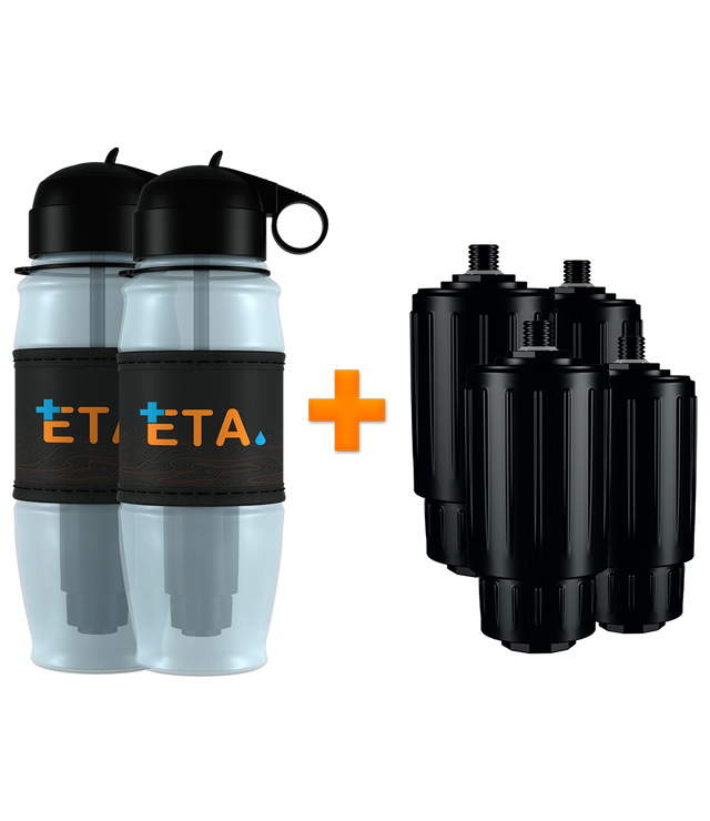 Advanced Family Bundle - 2 ETA Alkaline Water Filter Bottles + 4 Advanced Filters